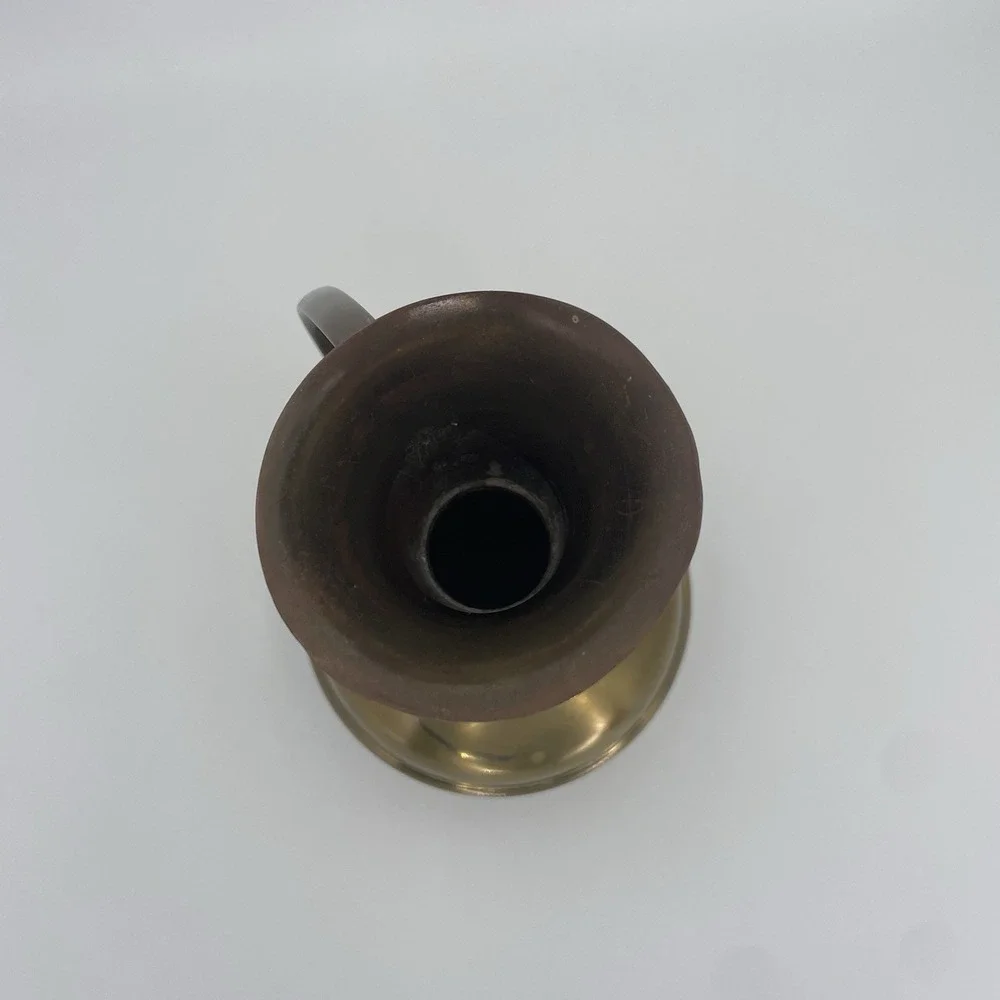 Vintage MCM  Brass Water Pitcher Vase Decanter With Curved Handle 9.5